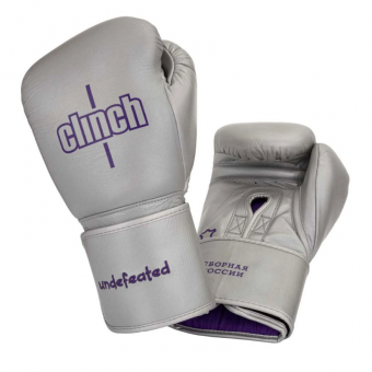 Боксерские перчатки кожаные Clinch Undefeated Russian Team серебристые 14 oz